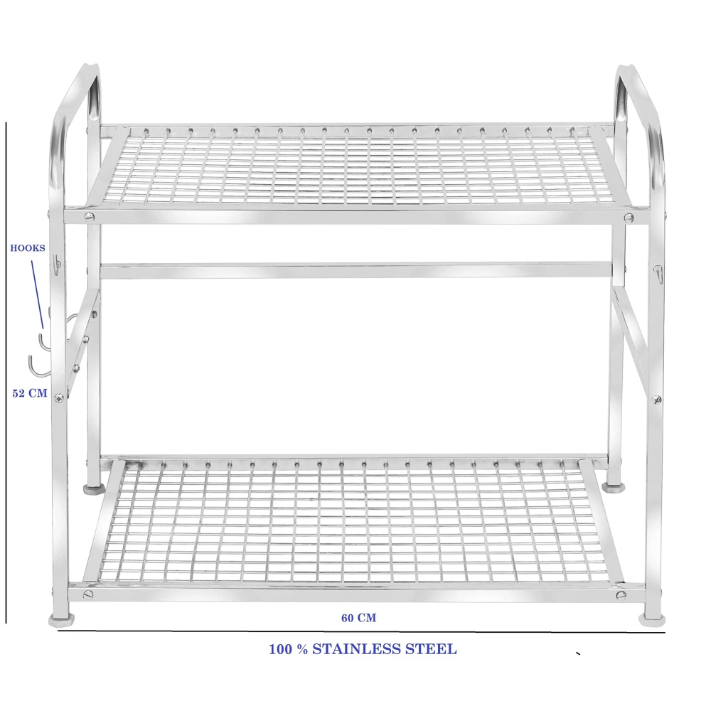 Homify Stainless Steel 2-Tier Microwave Oven Stand | Heavy-Duty Kitchen Counter Shelf Rack | Multipurpose Storage Organizer for Toaster, Spices, Cookware | Rust-Proof & Easy to Clean (Silver)