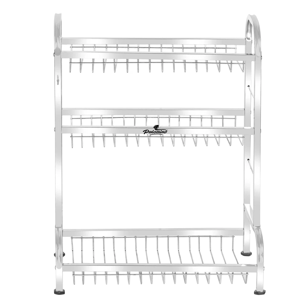 Palomino Stainless Steel Dish/Plate Rack/Stand | Utensil Rack | Modern Kitchen Rack | Container/Jar Stand | Dish Organizer | Rack with Plate & Cutlery Rack (24X18 Inch 3 Layer Kitchen)
