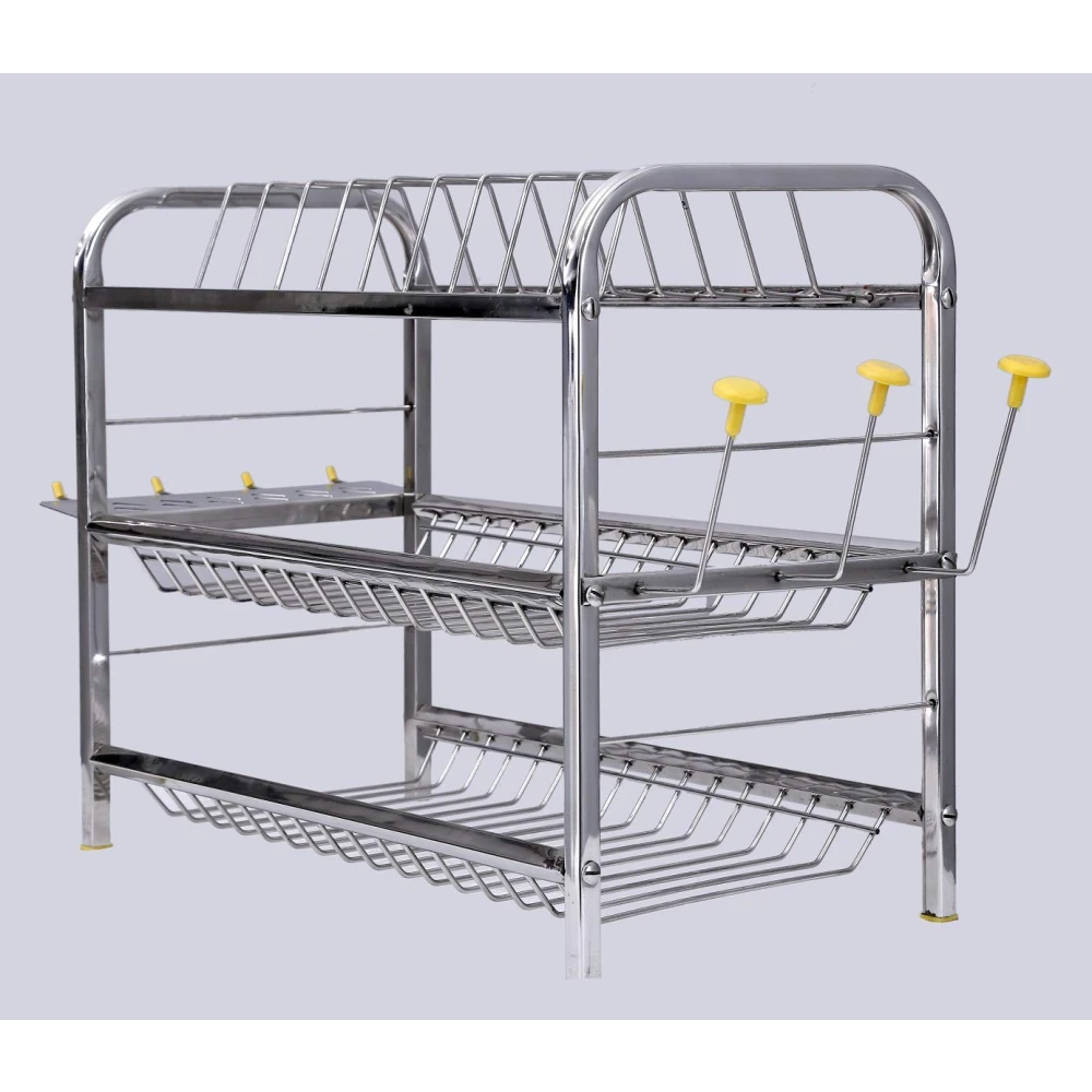 Palomino 3 Layer 18 Inch Kitchen Rack Wall Mount Kitchen Dish Rack Plate Cutlery Stand/Kitchen Utensils Mini Rack (Steel, 15 x 18 in)