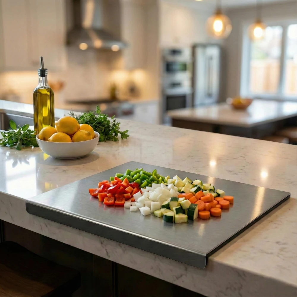 Homify Ultra-Hygienic 304 Stainless Steel Cutting Board - Mold & Rust Free | Large 36x29cm Kneading & Chopping Surface with Safe Round Edges | Easy-Clean Kitchen Essentials