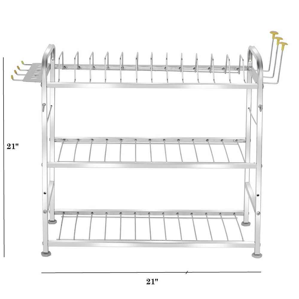 Palomino 3 Layer Wall Mount Kitchen Utensils Dish Rack | Stainless Steel Utensil Rack/Stand | Dish Stand/Holder | Kitchen Organizer | Utensils Rack with Plate & Cutlery Stand (21 x 21)