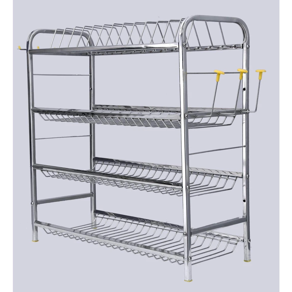Palomino Stainless Steel 4 Layer Kitchen Rack Wall Mount Kitchen Dish Rack Plate Cutlery Stand/Kitchen Utensils Rack for Modern Kitchen Steel Kitchen Rack (24*24)