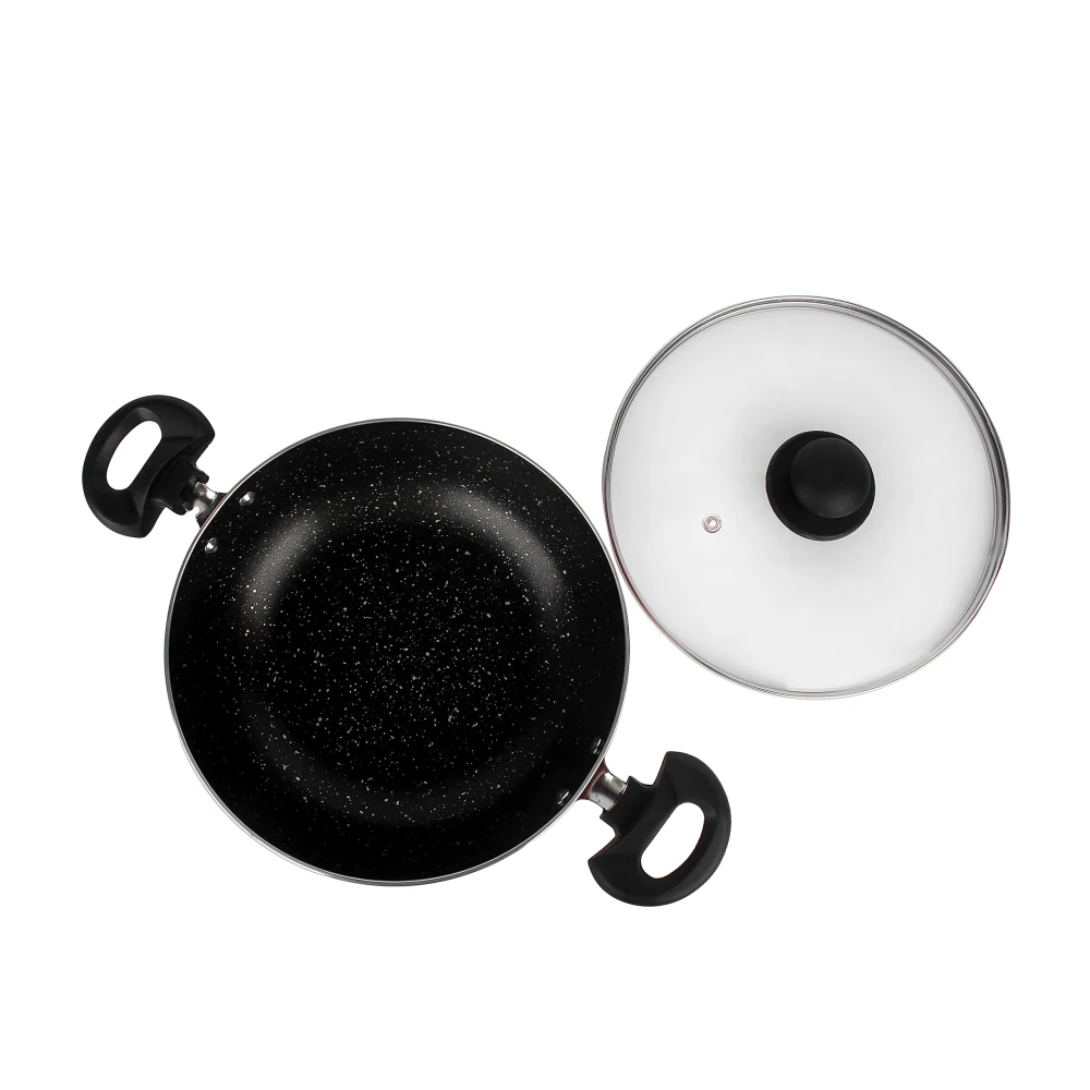 Palomino Heavy Duty Non-Stick Deep Kadhai 3mmThickness Non-Stick Cookware with Glass Lid (24 cm,Pack of 1 Non-Induction Base)
