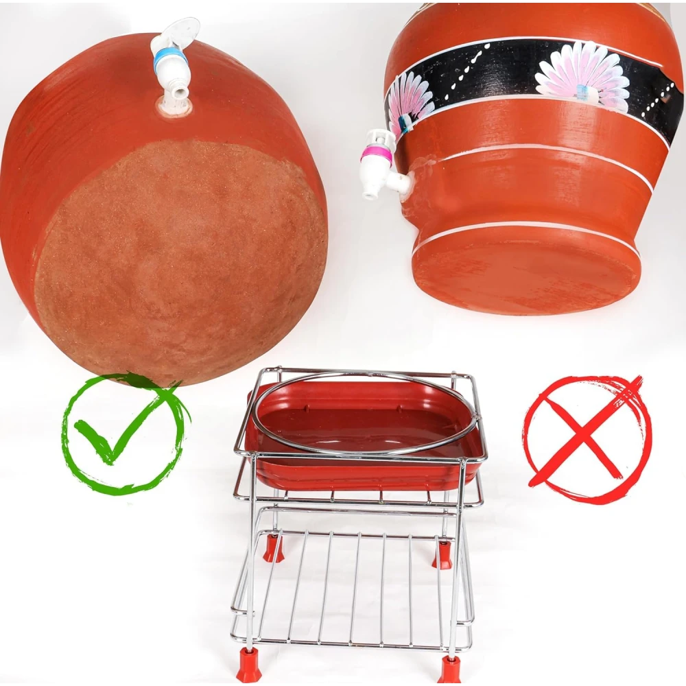 Homify Steel Stand Heavy Duty Matka Stand with Bottom Tray | Rust-Resistant, Durable & Space-Saving Design Pot Stand with Round Surface Stand Water Dispenser Stand for home