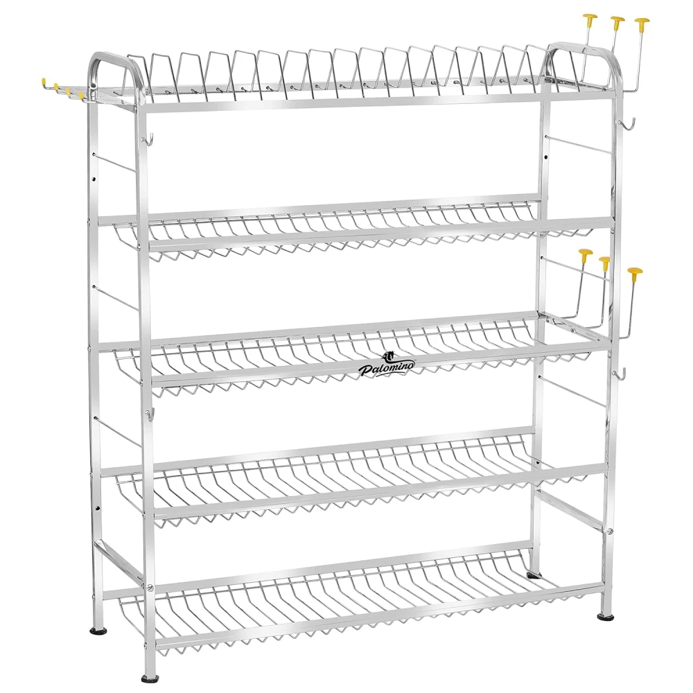 Homify 5 Layer Shelf Wall Mount Kitchen Utensils Dish Rack | Stainless Steel Stand | Kitchen Organizer | Utensils Rack with Plate & Cutlery Stand (Opal 36 * 30 in, Tiered Shelf)