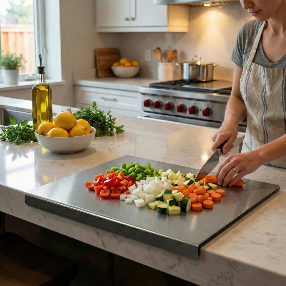 Palomino Ultra-Hygienic 304 Stainless Steel Cutting Board - Mold & Rust Free | Large 41x29cm Kneading & Chopping Surface with Safe Round Edges | Easy-Clean Kitchen Essential