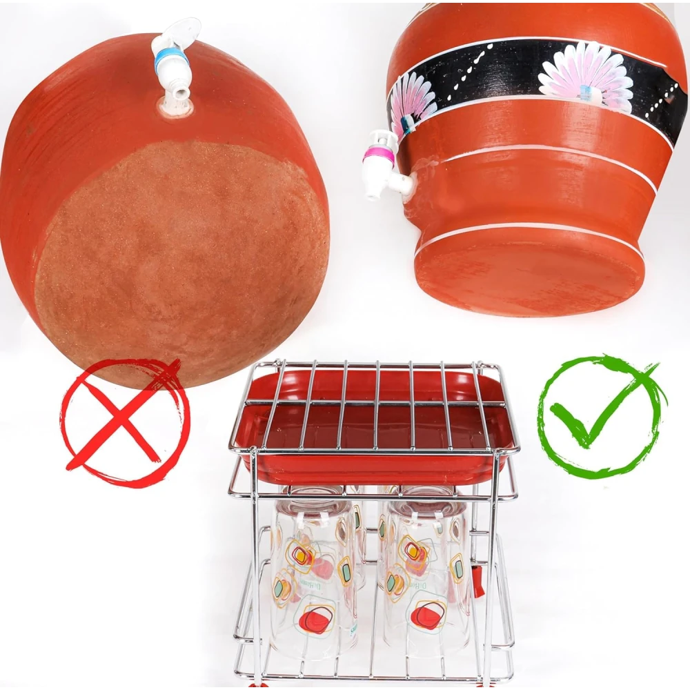 Homify Steel Stand Heavy Duty Matka Stand with Bottom Tray | Rust-Resistant, Durable & Space-Saving Design Pot Stand with Square Surface Stand Water Dispenser Stand