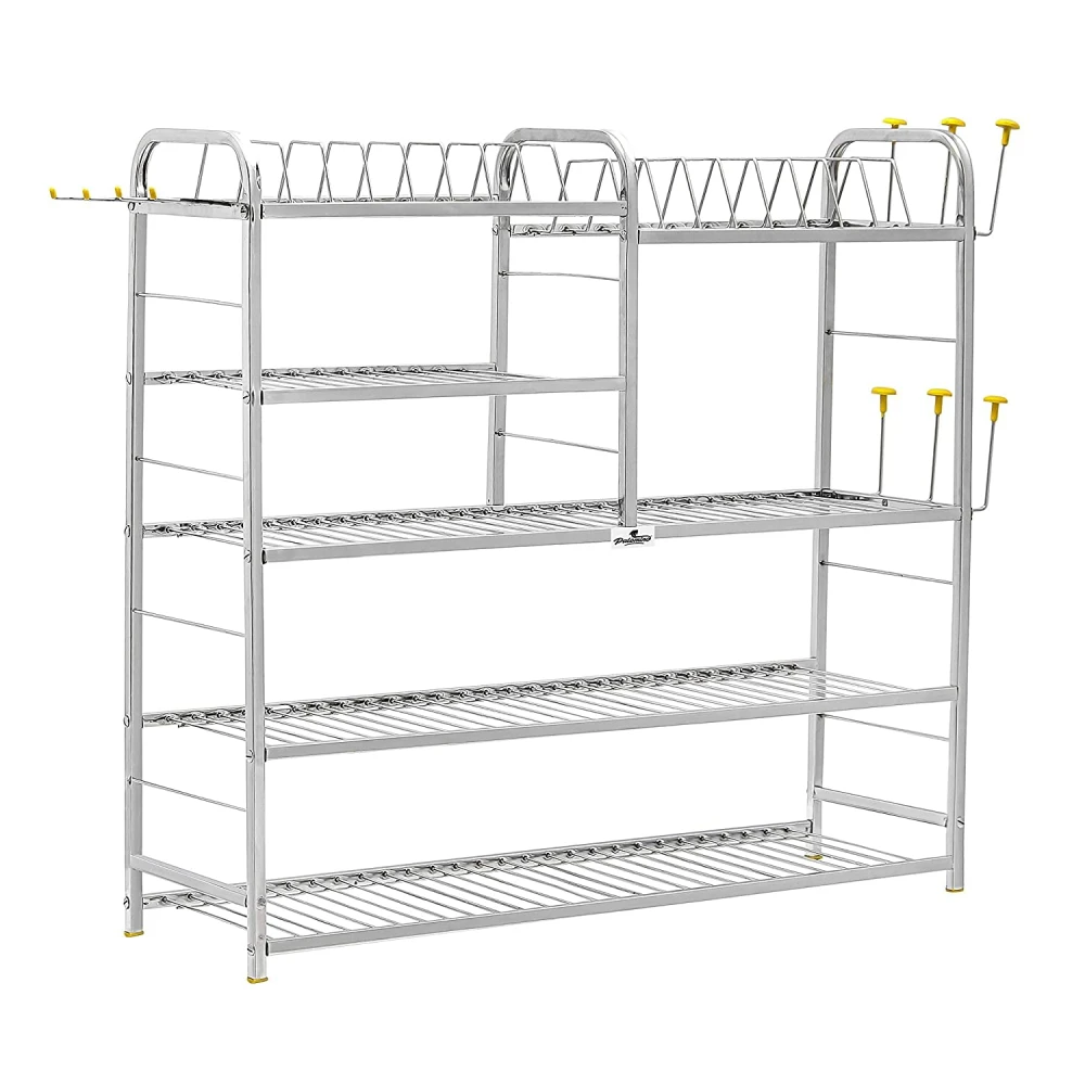 Homify Polo 30x30 Inch Stainless Steel 5-Layer Wall Mount Dish Rack | Kitchen Utensil Rack & Plate Holder | Modern Bartan Stand for Modular Kitchen | Rust-Proof, Heavy Duty & Space Saving Design fo home