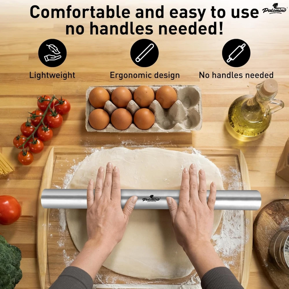 Palomino Stainless Steel Chopping Board & Rolling Pin | Non-Slip, Round Edge, Rust-Proof | Ideal for Fruits, Meat & Veggies (31x21)