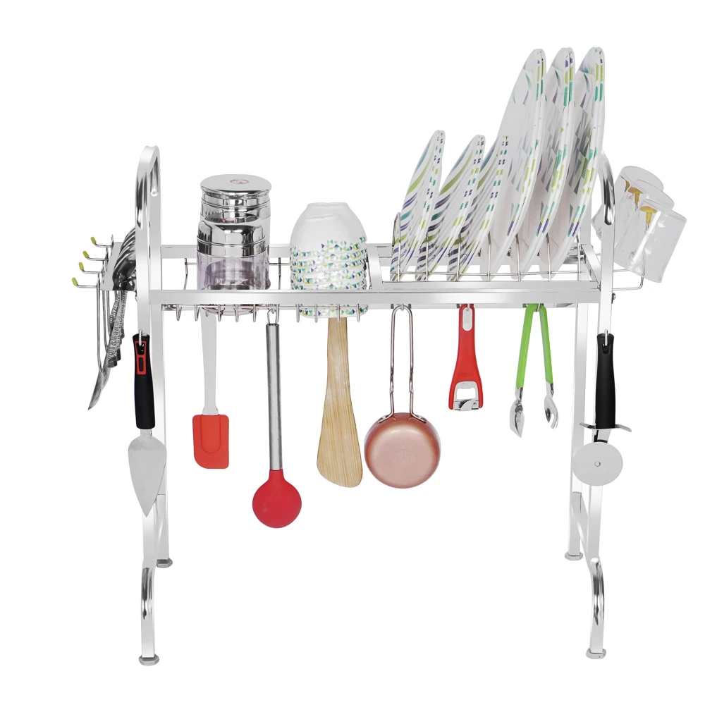 HOMIFY Stainless Steel Over The Sink Dish Drying Rack 24 Inch, 1-Tier Utensil Holder for Kitchen Counter Top, Standing Shelf for Organize Kitchen