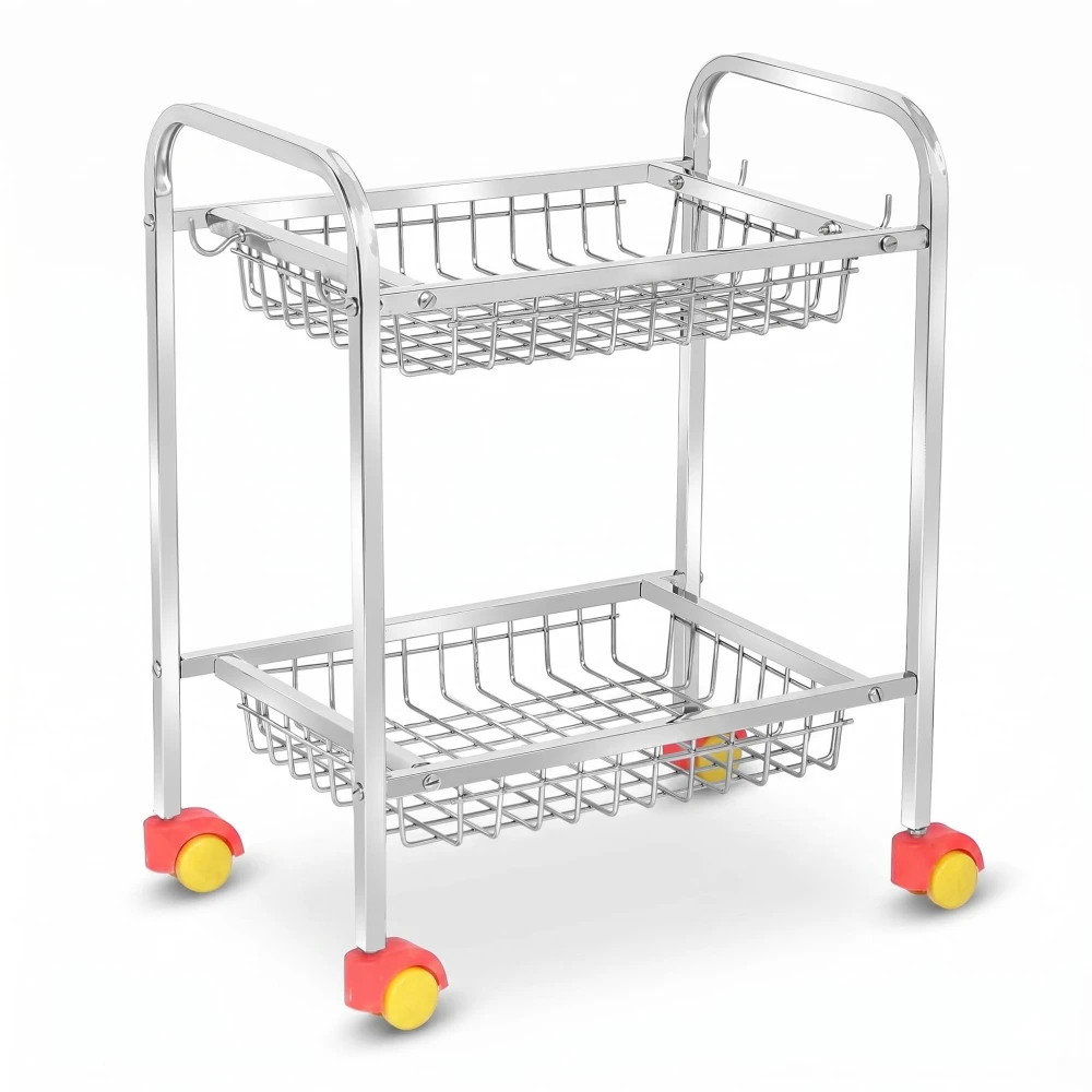 Palomino Fruits/Vegetables Kitchen Rack 2 Step Fruit and Vegetable Rack Stainless Steel Kitchen Trolley (Rectangle, 2 Tier)