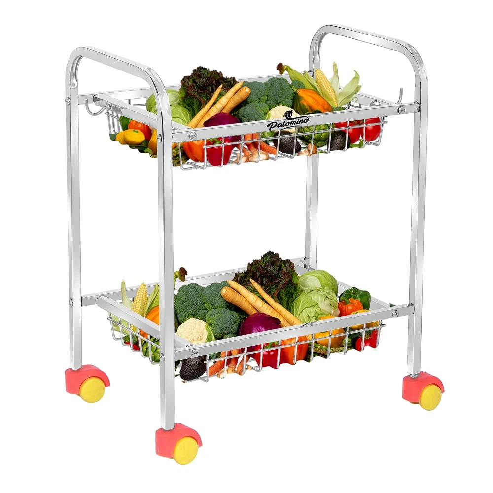 Homify Fruits/Vegetables Kitchen Rack 2 Step Fruit and Vegetable Rack Stainless Steel Kitchen Trolley (Rectangle, 2 Tier)