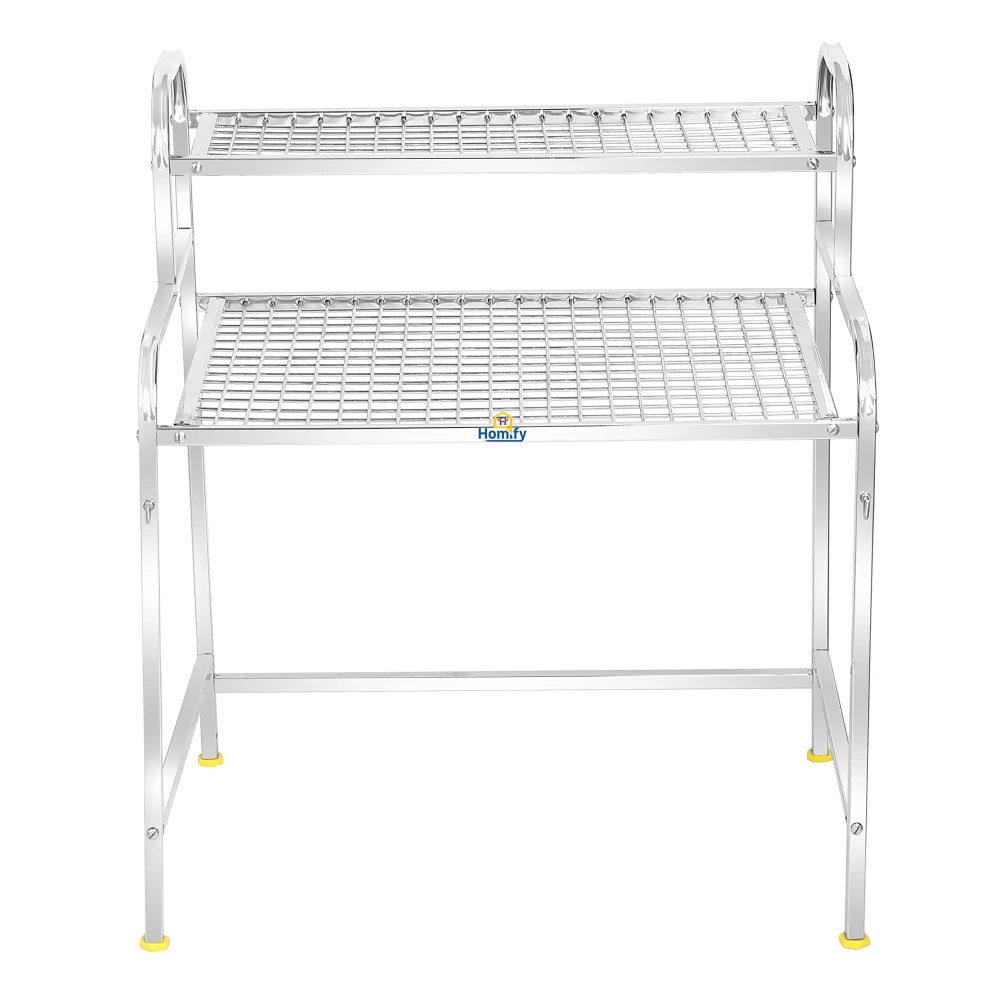 Homify Kitchen Microwave Shelf, Microwave Stand Kitchen Counter Shelf Organizer, Spicy Shelf Rack Toaster Organizer, Microwave Oven Rack, 2 Tiers with 2 Hooks (74 x 44 x 8 cm)