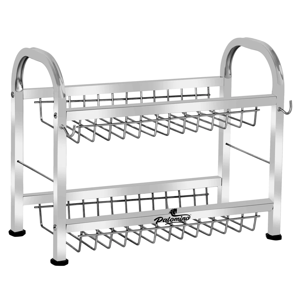 Palomino Stainless Steel Plate Rack | Dish Rack | Utensil Rack | Plate/Dish Stand | Chrome Plated Kitchen Rack | Dish Organizer/Holder | Thali/Tray Stand (12X15 Inch 2 Layer Dish Holder)