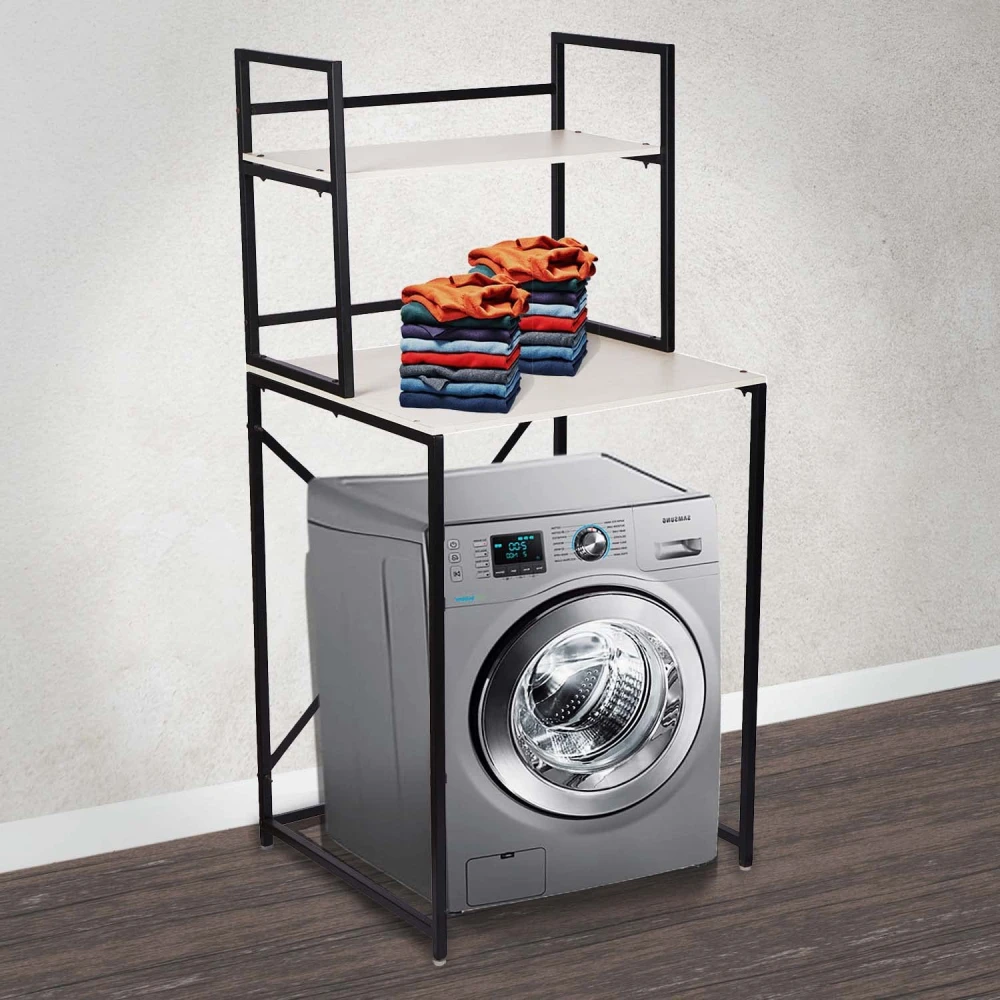 Palomino Washing Machine 2 Shelf Rack Stand for Storage Organizer in Bathroom and Washing Area/Multipurpose Space Saving Standing Shelf for Bathroom Toilet_(Brown-White)