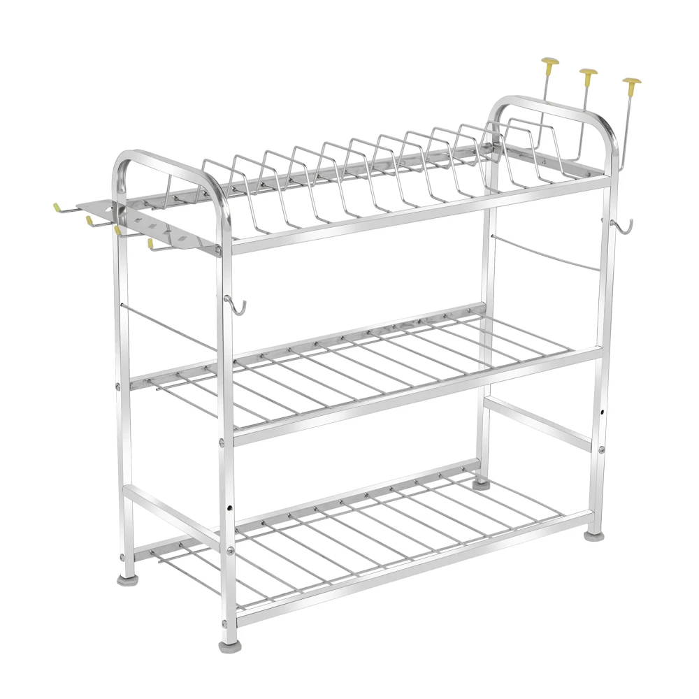 Homify 3 Layer Wall Mount Kitchen Utensils Dish Rack | Stainless Steel Utensil Rack/Stand | Dish Stand/Holder | Kitchen Organizer | Utensils Rack with Plate & Cutlery Stand (21 x 21)