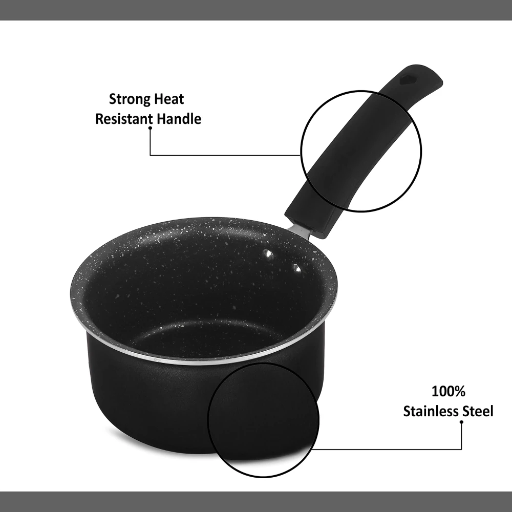 Palomino Aluminium Induction Base Sauce Pan | Heavy Duty Non-Stick Induction Sauce Pan | Cookware for Induction with Bakelite Handle (16cm, Black)