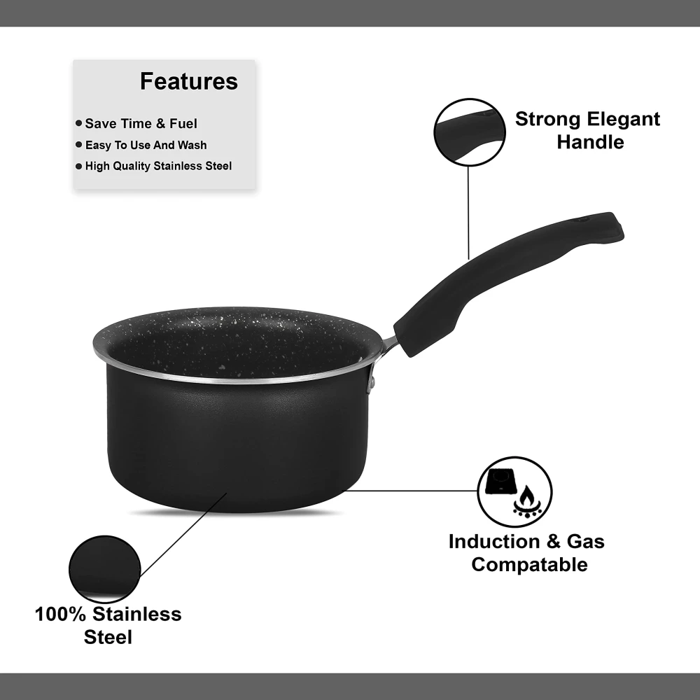 Palomino Aluminium Induction Base Sauce Pan | Heavy Duty Non-Stick Induction Sauce Pan | Cookware for Induction with Bakelite Handle (16cm, Black)