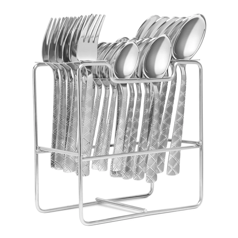 Homify Stainless Steel Spoon Stand Rack Steel Cutlery Set Stainless Steel Cutlery Set (Pack of 25)