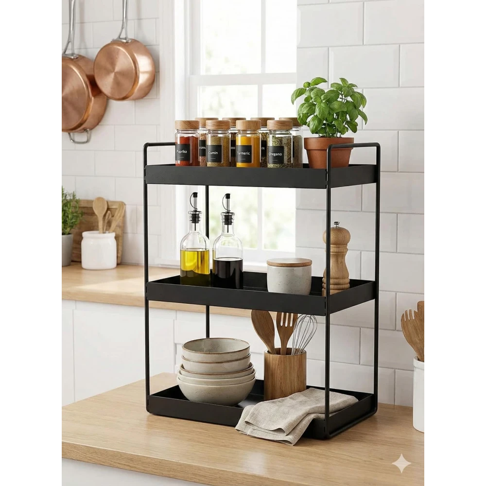Palomino Metal 3-Tier Standing Spice Rack Storage Organizer, Bathroom Countertop Storage Shelf Cosmetic Organizer and Home and Kitchen Spice Rack