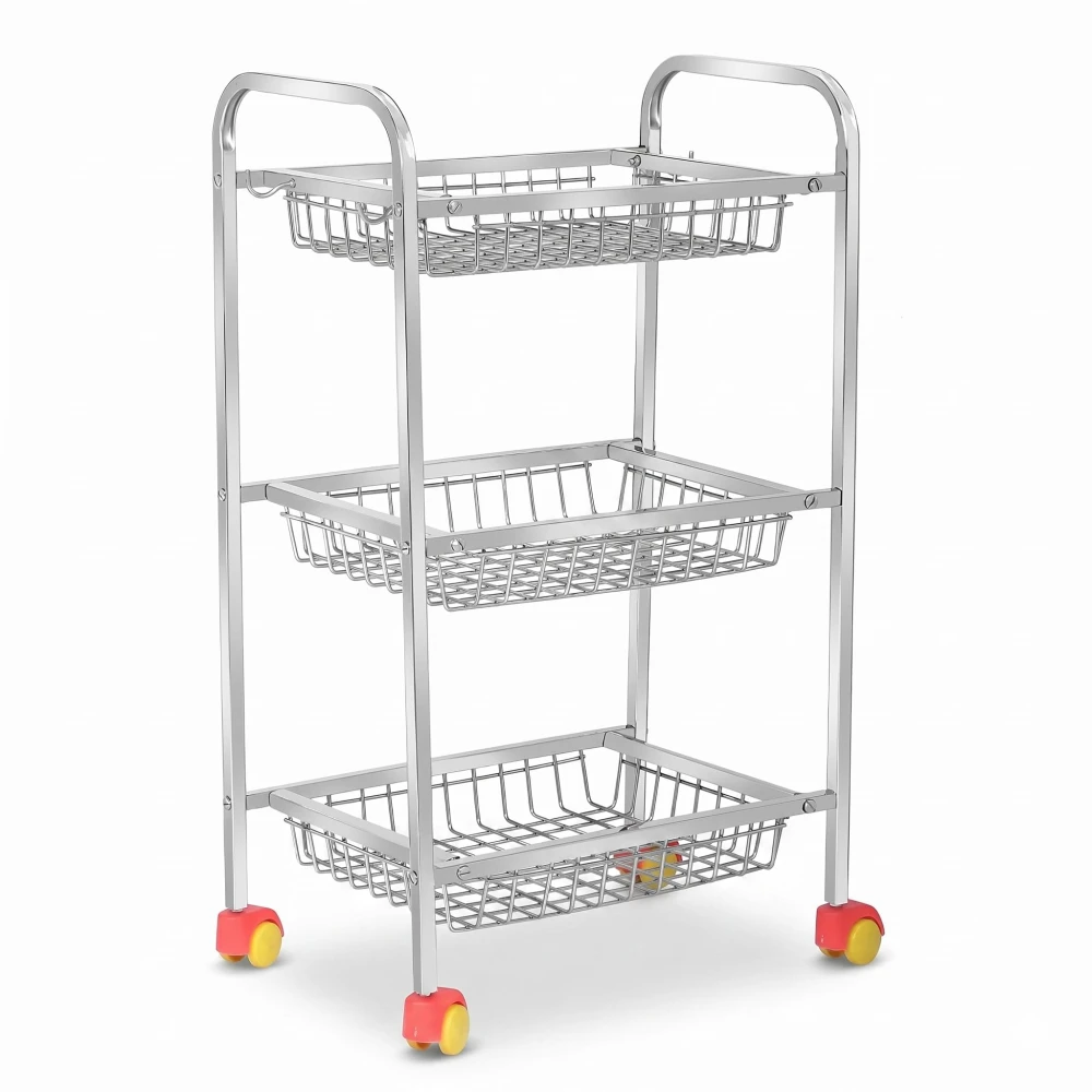 Palomino Fruits/Vegetables Kitchen Rack 3 Step Fruit and Vegetable Rack Stainless Steel Kitchen Trolley (3 Shelf)