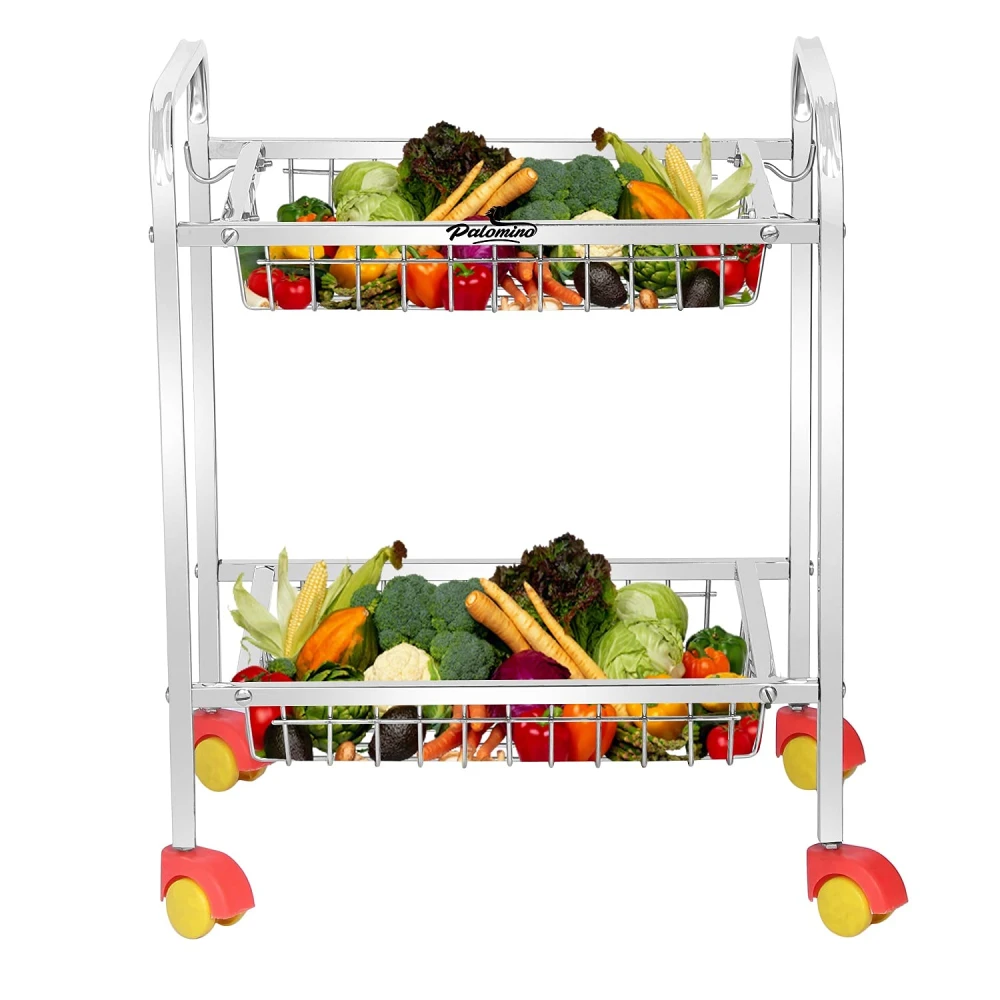 Homify Fruits/Vegetables Kitchen Rack 2 Step Fruit and Vegetable Rack Stainless Steel Kitchen Trolley (Rectangle, 2 Tier)