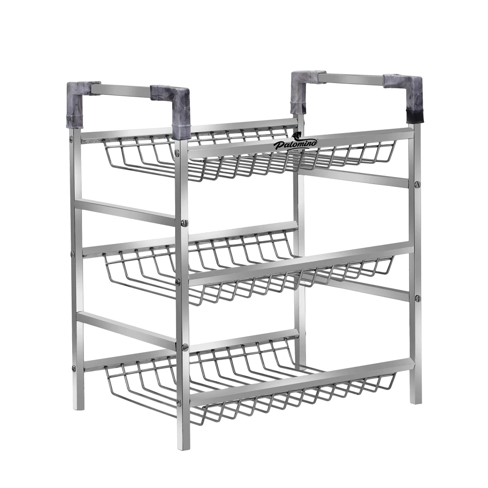 Palomino Stainless Steel 3-Tier Rack Container Organizer/Basket for Boxes Utensils Dishes Plates for Home PLMN-ALFA-3BLK