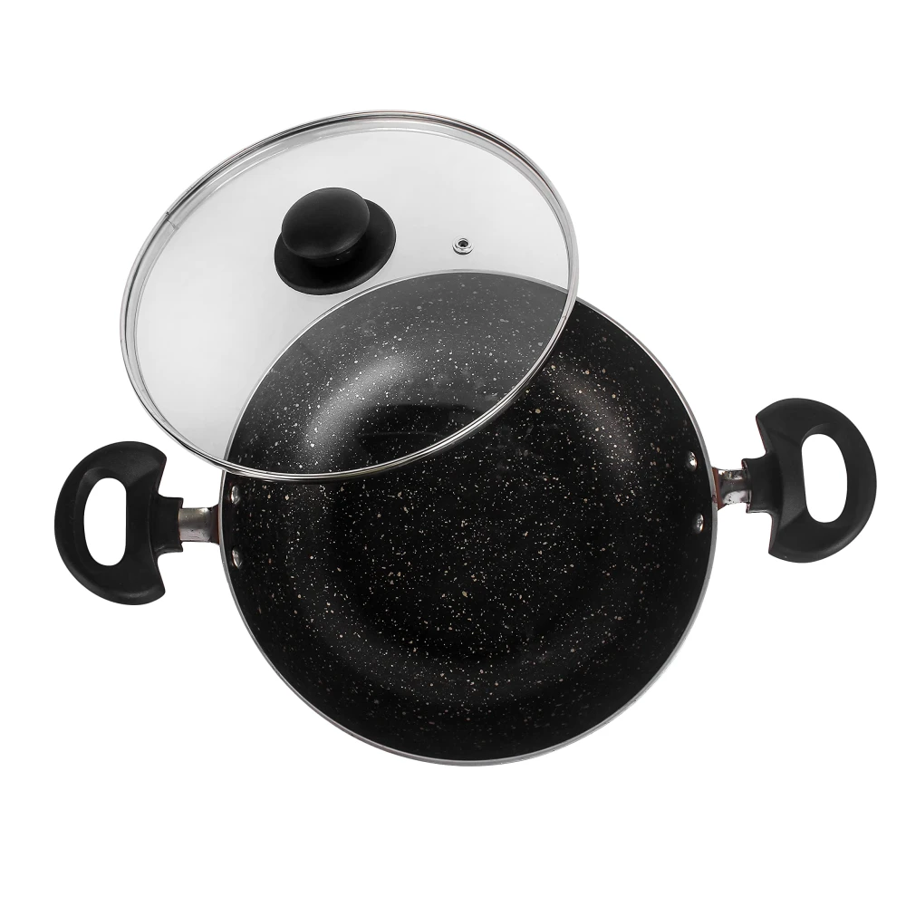 Palomino Heavy Duty Non-Stick Deep Kadhai 3mmThickness Non-Stick Cookware with Glass Lid (24 cm,Pack of 1)
