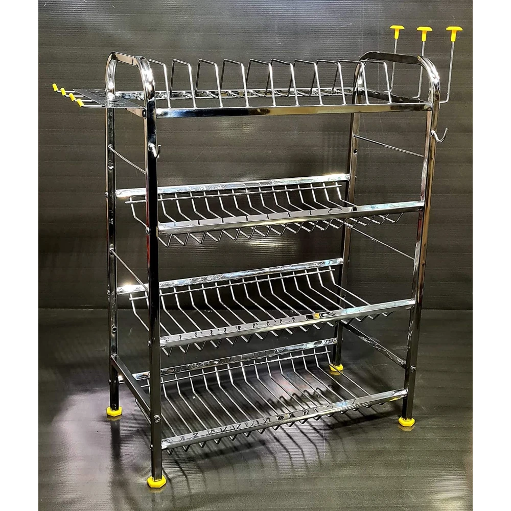 Palomino 4 Layer Kitchen Rack Stainless Steel 4 Layer Shelf Wall Mount Kitchen Dish Rack | Kitchen Organizer | Utensils Rack with Plate & Cutlery Stand | Modular Kitchen Storage Rack (27 X 21 Inch)