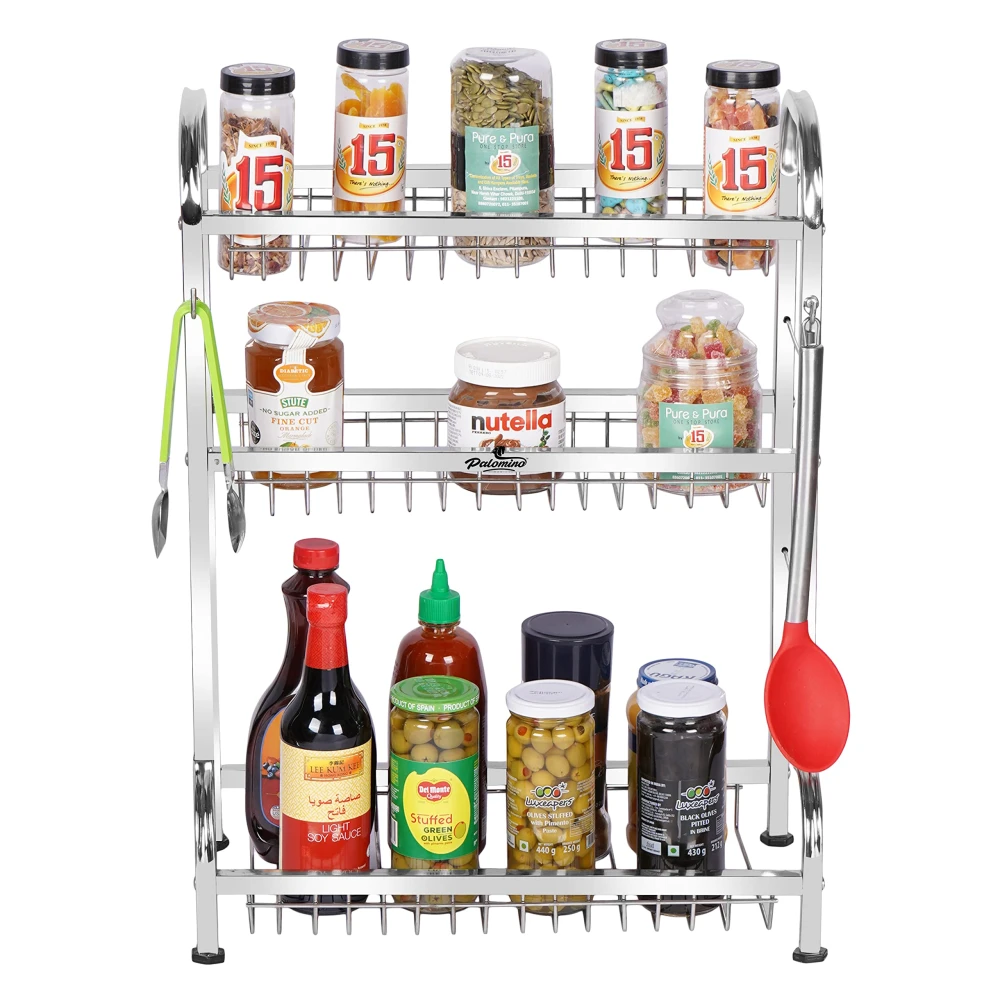 Palomino Stainless Steel Dish/Plate Rack/Stand | Utensil Rack | Modern Kitchen Rack | Container/Jar Stand | Dish Organizer | Rack with Plate & Cutlery Rack (24X18 Inch 3 Layer Kitchen)