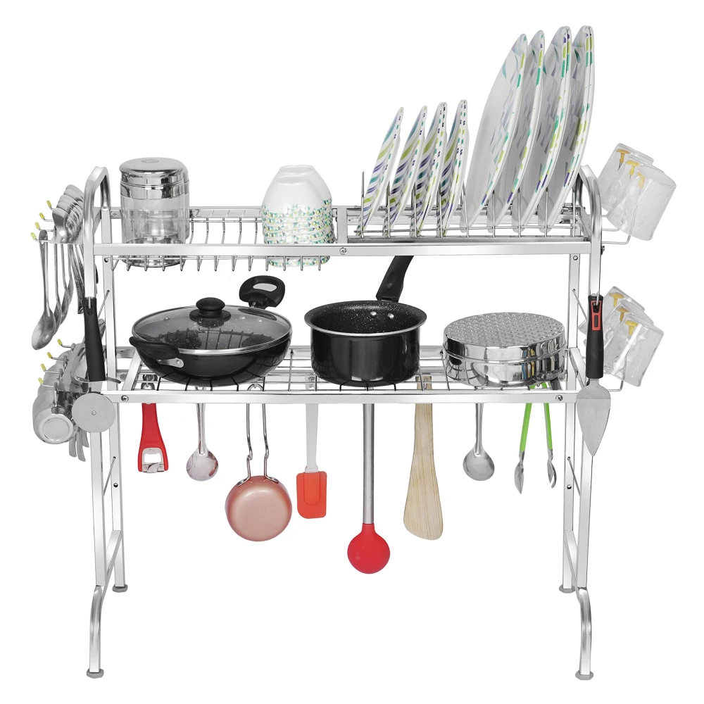Homify Stainless Steel Over The Sink Dish Drying Rack 28 Inch| 2-Tier Utensil Holder for Kitchen | Counter Top Sink Rack | Standing Shelf for Organize Kitchen | Kitchen Dish Rack (2 Shelf)