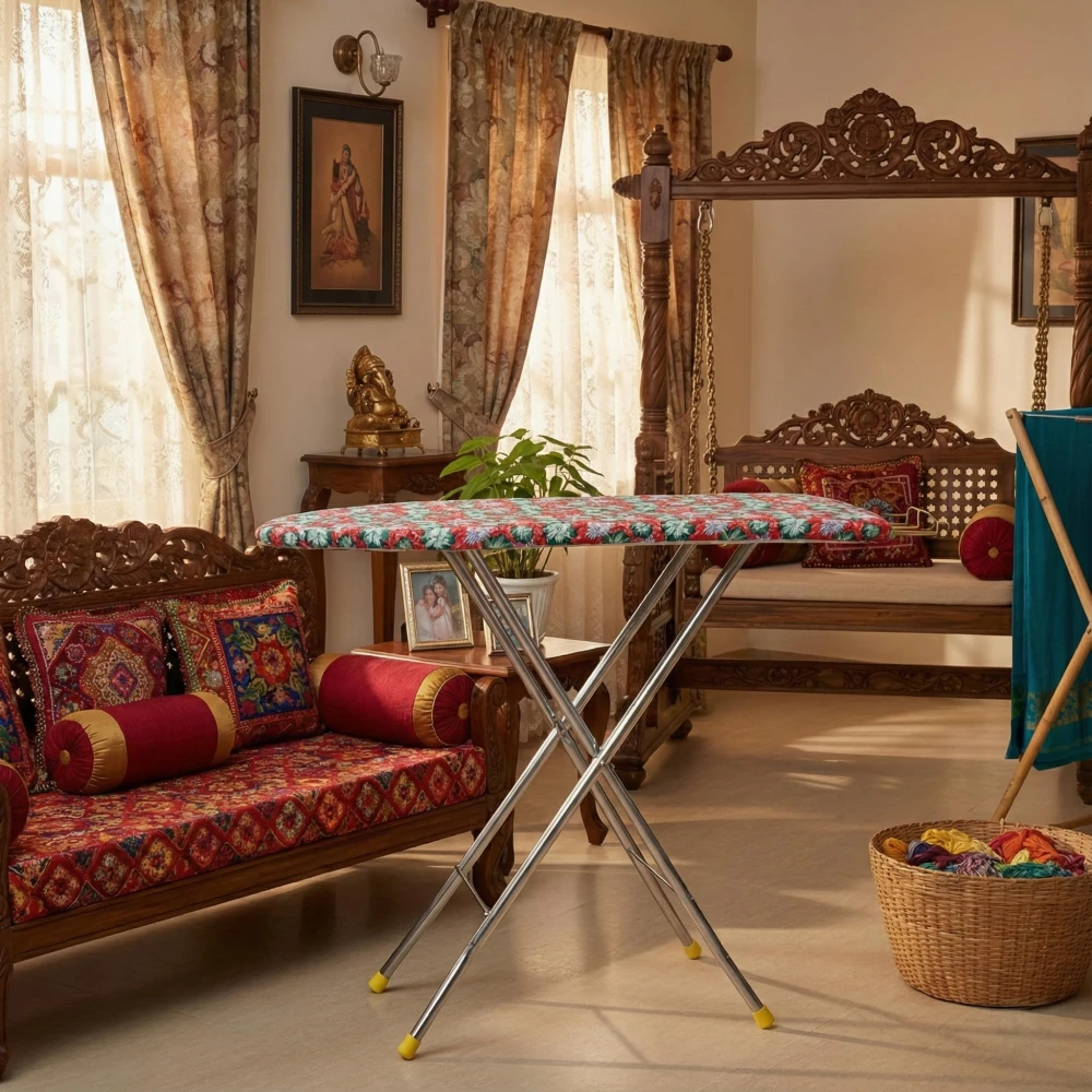 PALOMINO Deluxe Ironing Board for Home: Sturdy, Multi-Function Design with Vibrant Cover & Built-in Iron Holder - Perfect for Indian Households (Multi-Color)