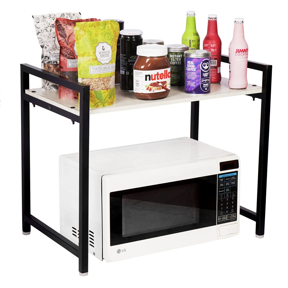 Palomino Microwave Rack / 1 Tier Microwave Rack/Kitchen Storage Shelf/Microwave, Oven, Seasoning Dish Rack/Kitchen Organizer/Space Saving Microwave Shelf Rack/Oven Stand (Brown and White)