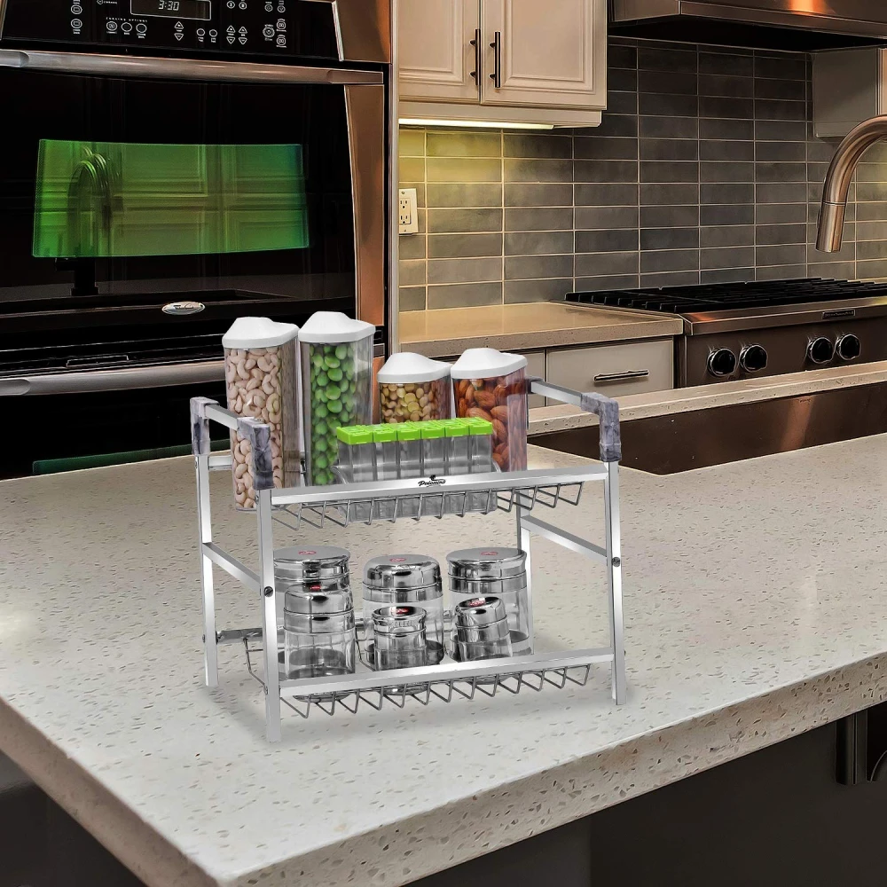 Palomino Stainless Steel 2-Tier Rack Container Organiser/Basket for Boxes Utensils Dishes Plates for Home Containers Kitchen Rack