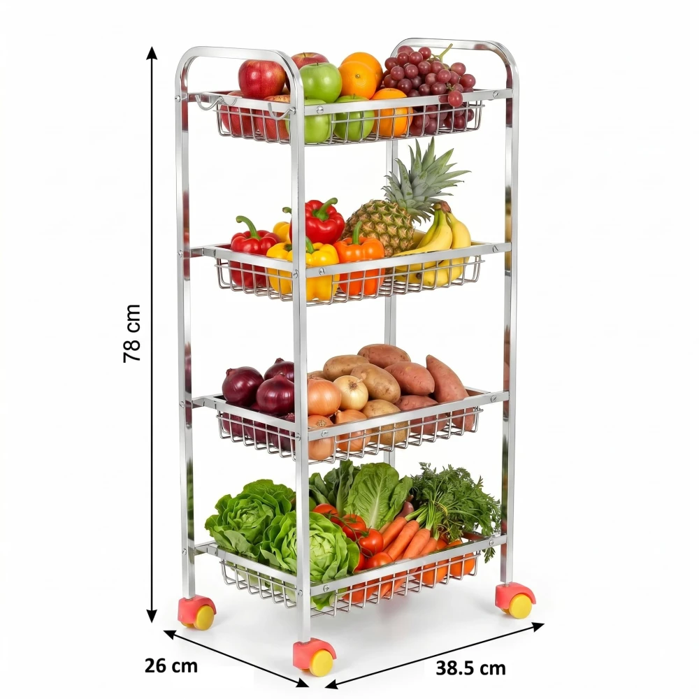 Palomino Fruits/Vegetables Kitchen Rack 4 Step Fruit and Vegetable Rack Stainless Steel Kitchen Trolley (4 Shelf)