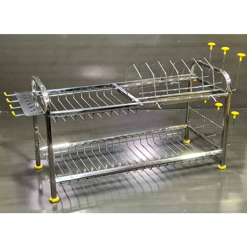 Palomino 2 Layer Stainless Steel Wall Mount Kitchen Dish Rack Plate Cutlery Stand (12 x 21 inch, Silver)