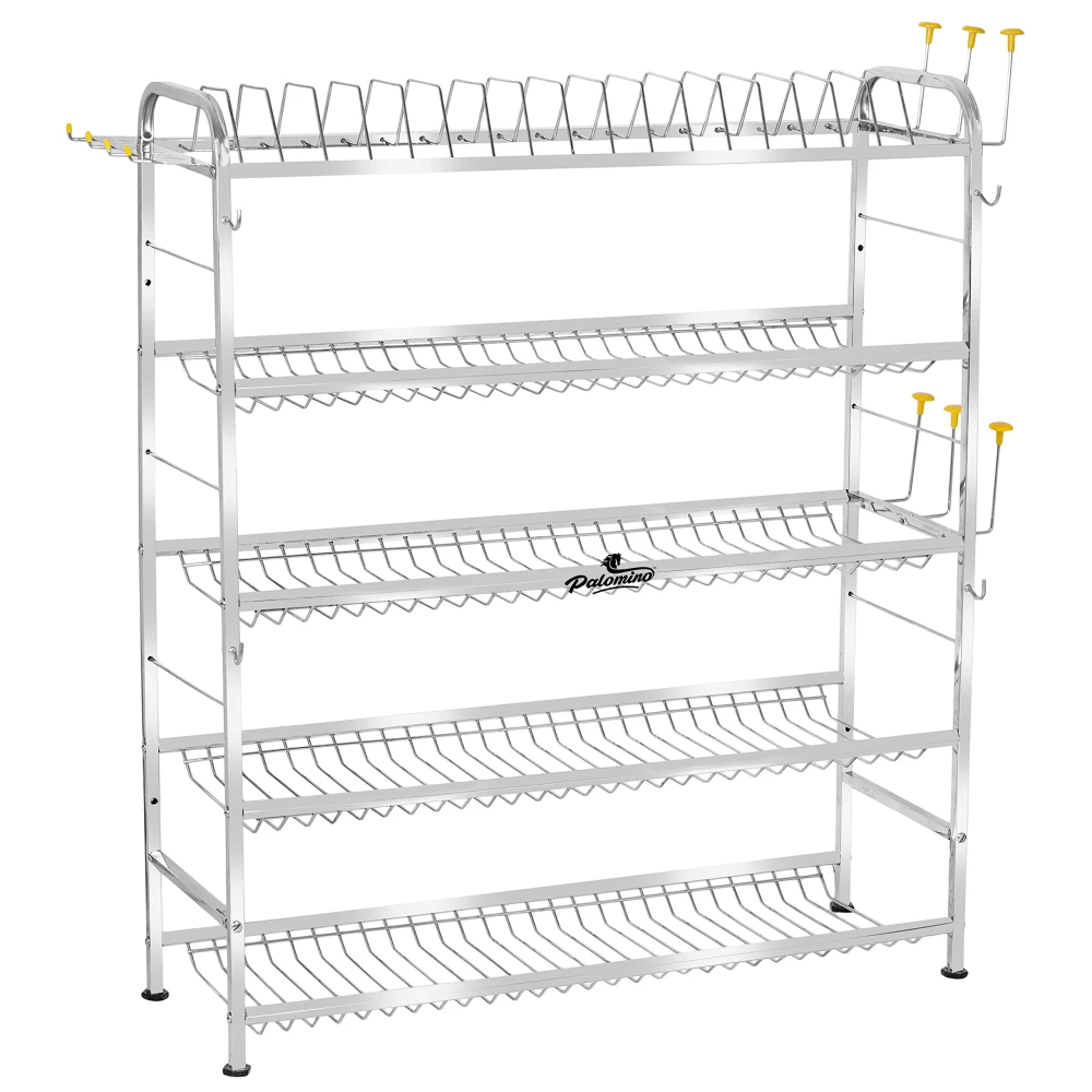 Palomino 5 Layer Shelf Wall Mount Kitchen Utensils Dish Rack | Stainless Steel Stand | Kitchen Organizer | Utensils Rack with Plate & Cutlery Stand (Opal 36 * 30 inch, Tiered Shelf)
