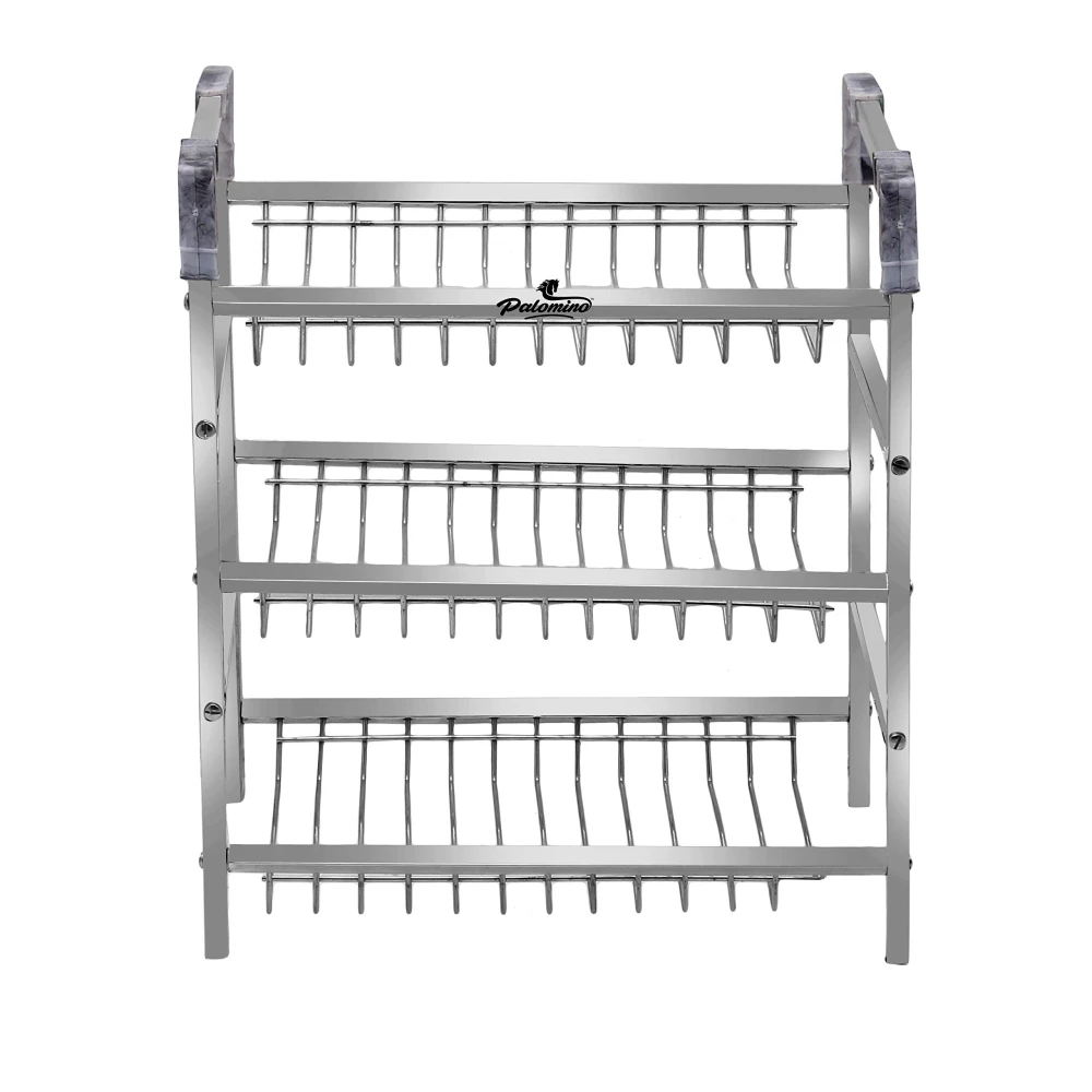 Palomino Stainless Steel 3-Tier Rack Container Organizer/Basket for Boxes Utensils Dishes Plates for Home PLMN-ALFA-3BLK