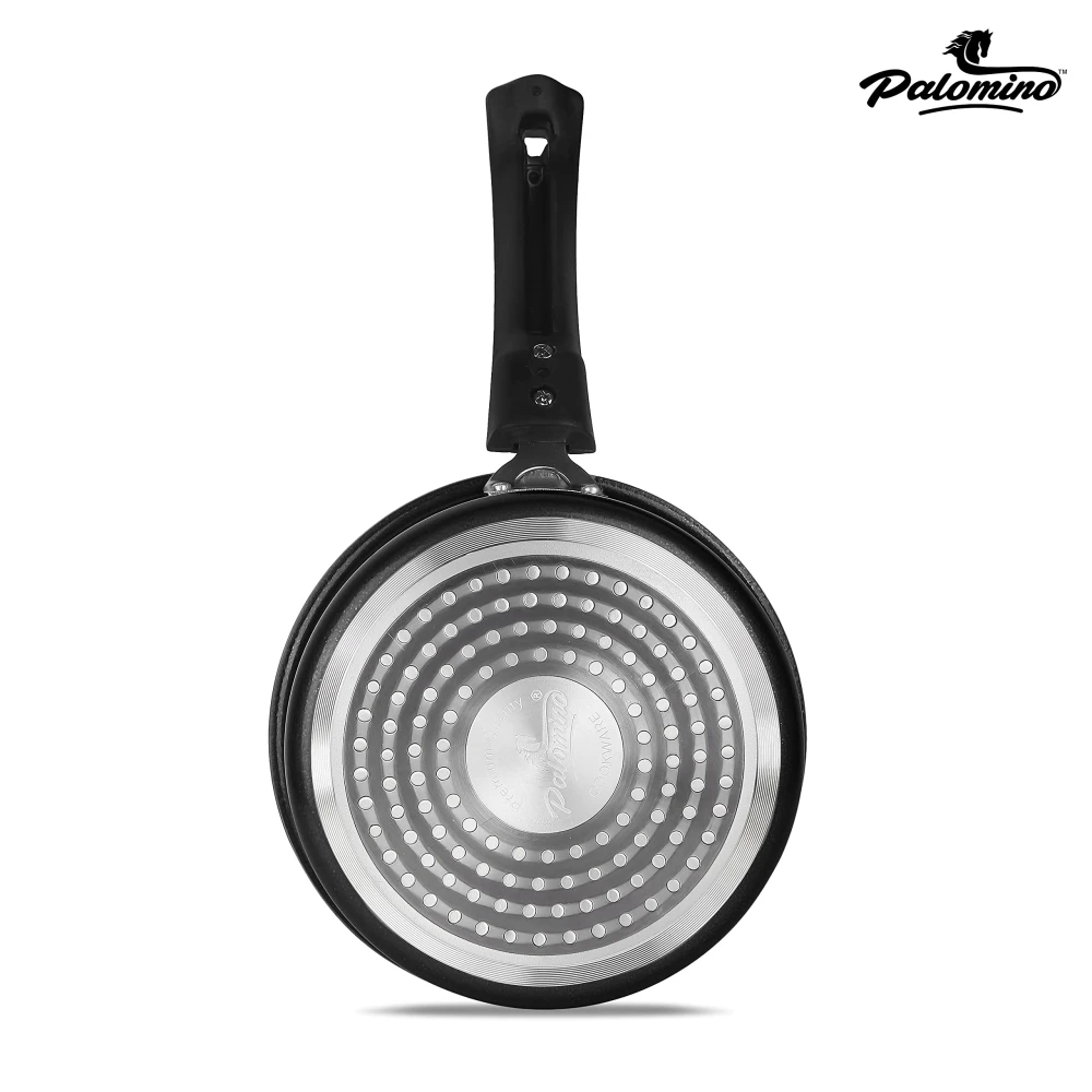 Palomino Aluminium Induction Base Sauce Pan | Heavy Duty Non-Stick Induction Sauce Pan | Cookware for Induction with Bakelite Handle (16cm, Black)
