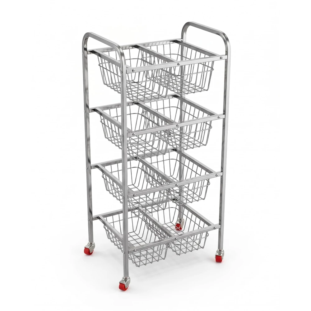 Palomino Stainless Steel Fruit & Vegetable Kitchen Trolley | Vegetable Basket | Fruit Basket | Vegetable Stand for Kitchen Storage | Onion Potato Rack for Kitchen (SUPERDLX-4SHELF, 4 Shelf)