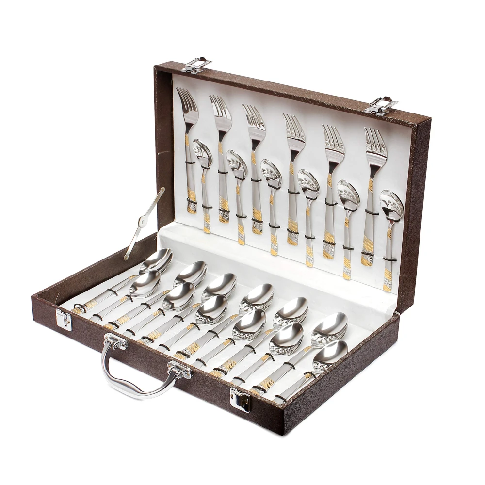 Palomino Stainless Steel Cutlery Set of Spoons, Dessert Spoons and Folks with Gift Box 24 Pieces