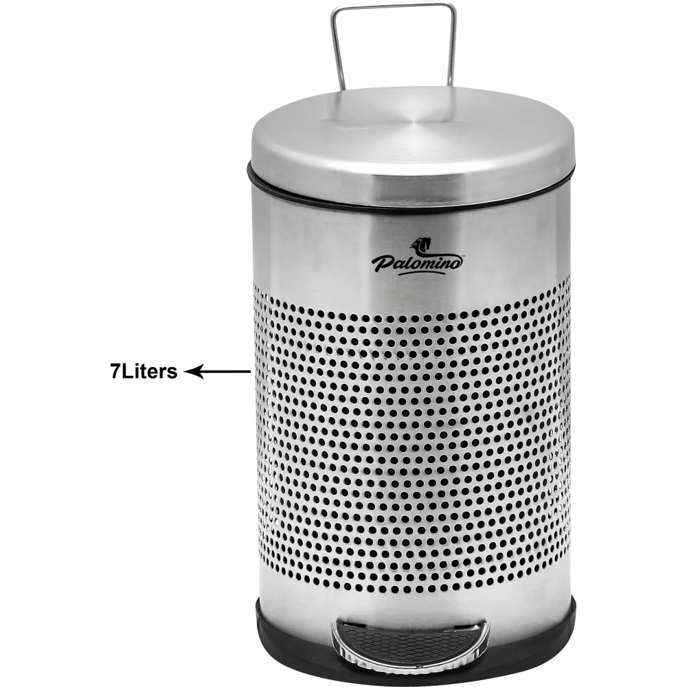 Palomino Stainless Steel Perforated Pedal Dustbin with Plastic Bucket/Waste bin/Trash Bin/Garbage bin for Home & Office (7 Liter - 8 Dia X 13 Height inch)