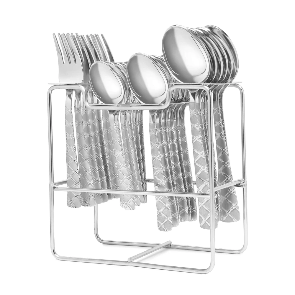 Palomino Stainless Steel Spoon Stand Rack Steel Cutlery Set Stainless Steel Cutlery Set (Pack of 25)