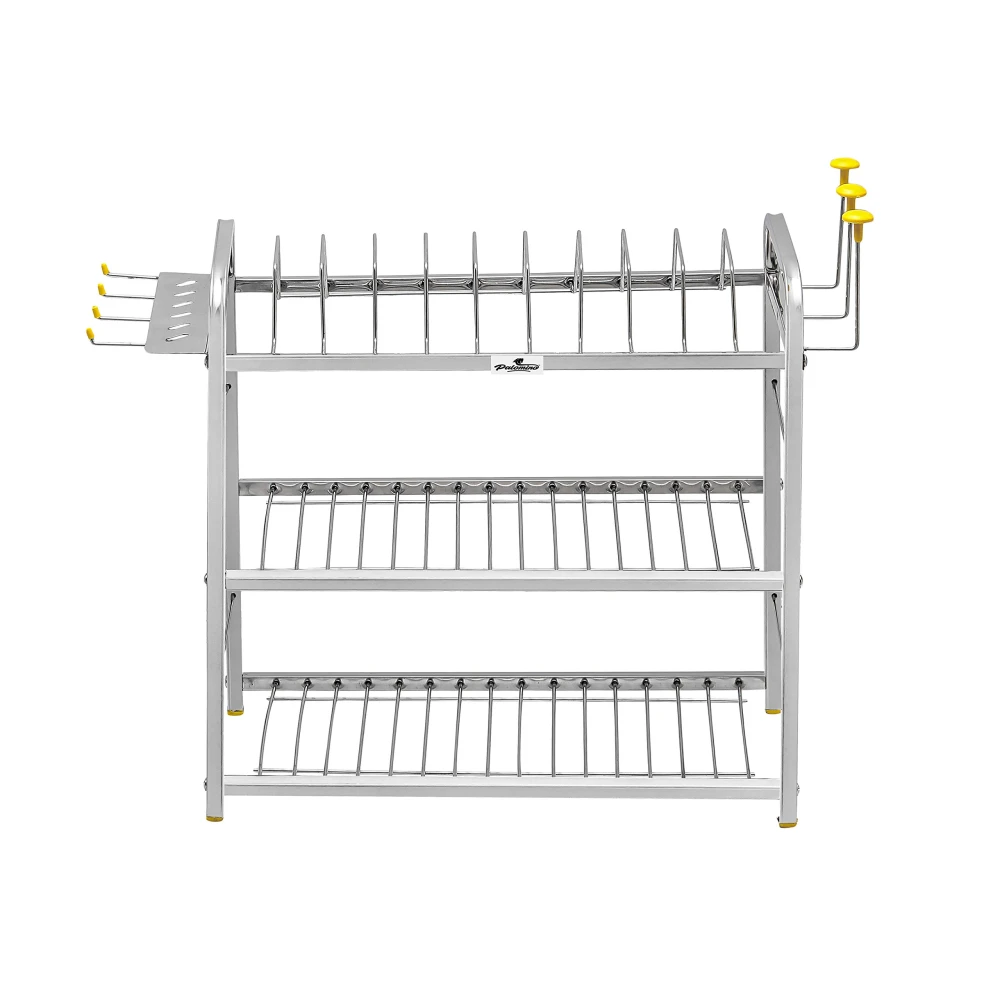 Palomino 3 Layer 18 Inch Kitchen Dish Rack Plate Cutlery Stand/Kitchen Utensils Rack/Modern Kitchen Storage Rack/Stainless Steel Kitchen Rack/S S Rack /18 * 18