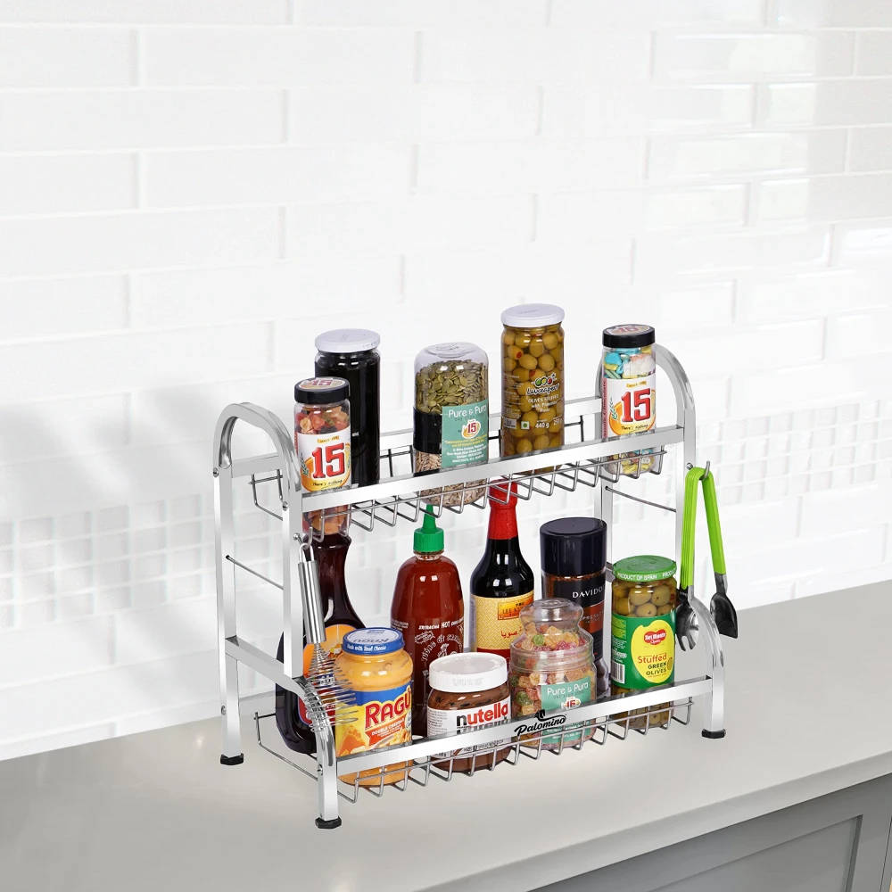Palomino Stainless Steel Dish/Plate Rack/Stand | Utensil Rack | Modern Kitchen Rack | Container/Jar Stand | Dish Organizer | Rack with Plate & Cutlery Stand (15X18 Inch 2 Layer Kitchen rack)