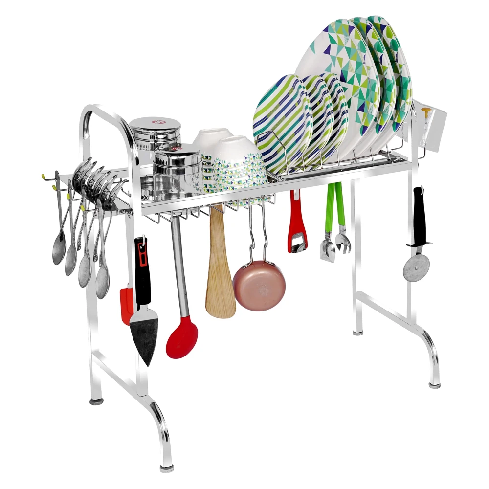 HOMIFY Stainless Steel Over The Sink Dish Drying Rack 24 Inch, 1-Tier Utensil Holder for Kitchen Counter Top, Standing Shelf for Organize Kitchen