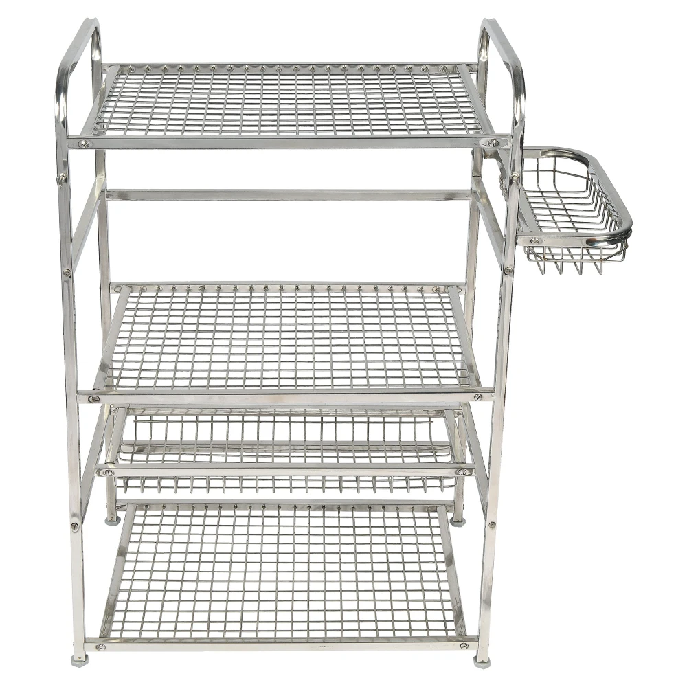 Palomino Stainless Steel Kitchen 4 Tiers Microwave Shelf with 2 Hooks (37.5 x 60 x 87.5 cm)