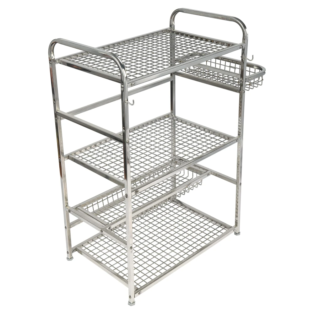 Palomino Stainless Steel Kitchen 4 Tiers Microwave Shelf with 2 Hooks (37.5 x 60 x 87.5 cm)
