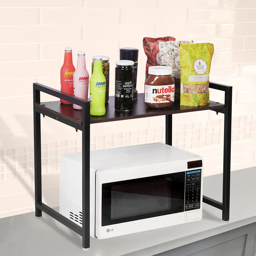 Homify Microwave Rack / 1 Tier Microwave Rack/Kitchen Storage Shelf/Microwave, Oven, Seasoning Dish Rack/Kitchen Organizer/Space Saving Microwave Shelf Rack/Oven Stand (Brown)