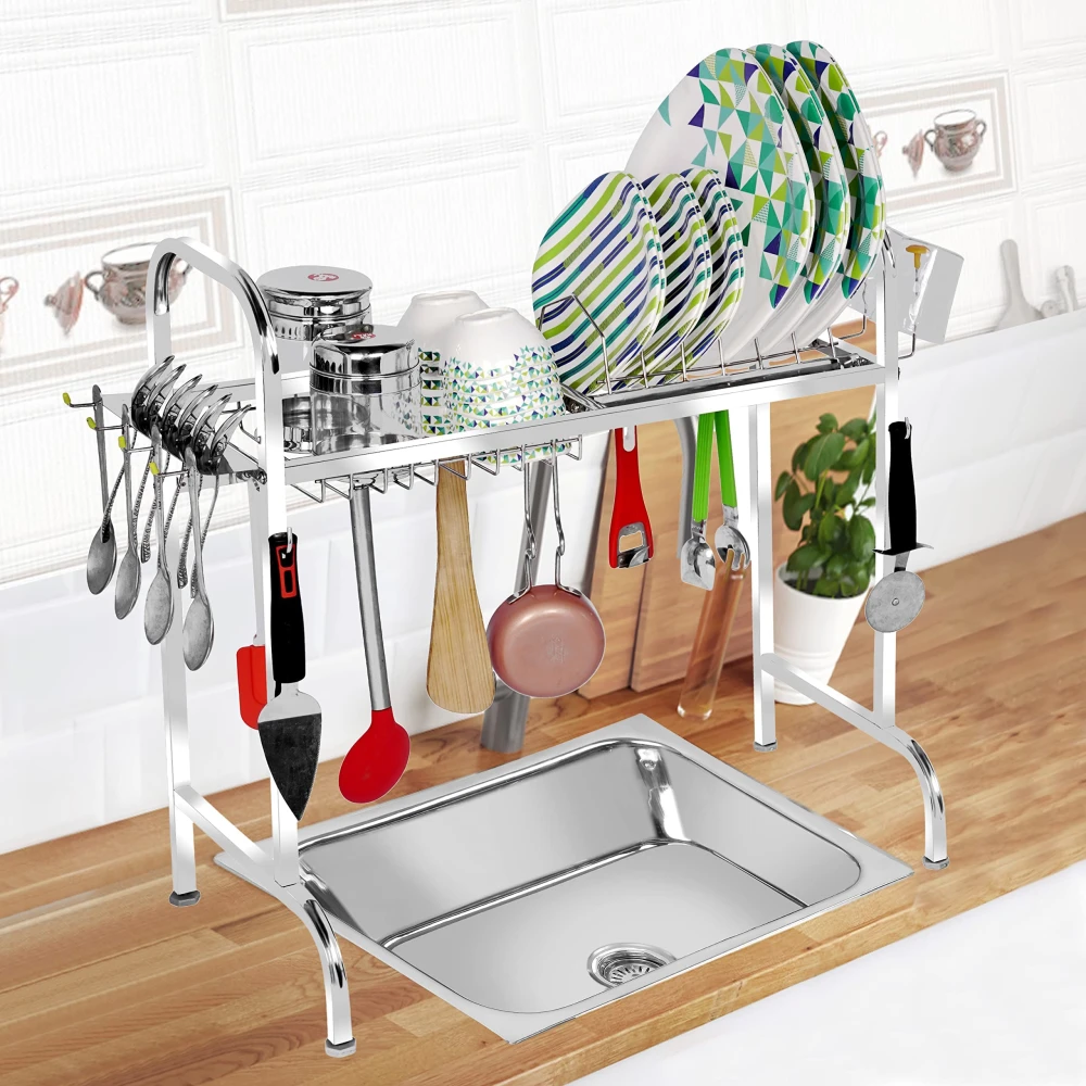 HOMIFY Stainless Steel Over The Sink Dish Drying Rack 24 Inch, 1-Tier Utensil Holder for Kitchen Counter Top, Standing Shelf for Organize Kitchen